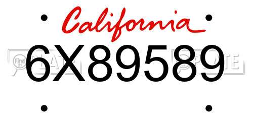6X89589 California License Plate