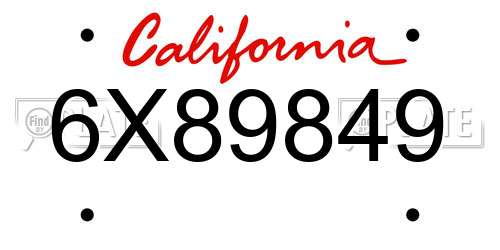 6X89849 California License Plate