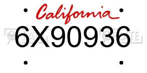 6X90936 California License Plate