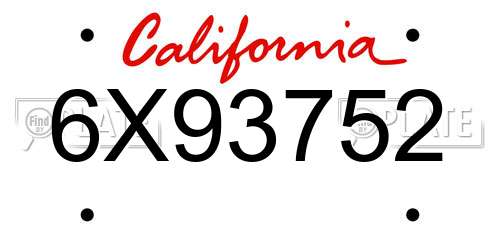 6X93752 California License Plate