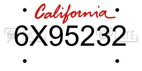 6X95232 California License Plate