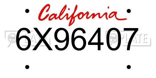 6X96407 California License Plate