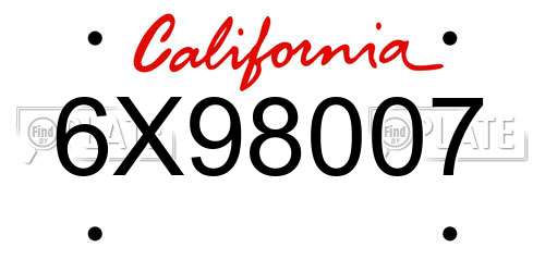6X98007 California License Plate
