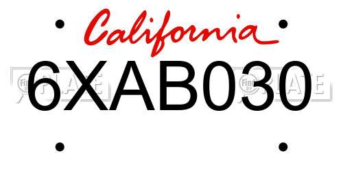 6XAB030 California License Plate
