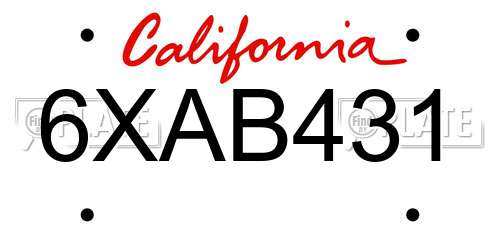 6XAB431 California License Plate