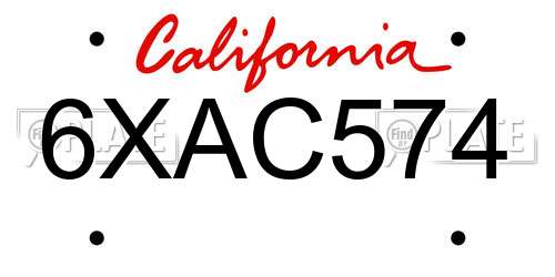 6XAC574 California License Plate