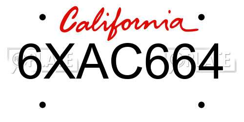 6XAC664 California License Plate