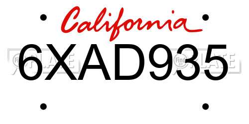 6XAD935 California License Plate