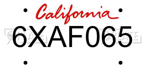 6XAF065 California License Plate
