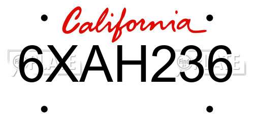 6XAH236 California License Plate