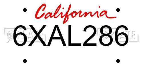 6XAL286 California License Plate
