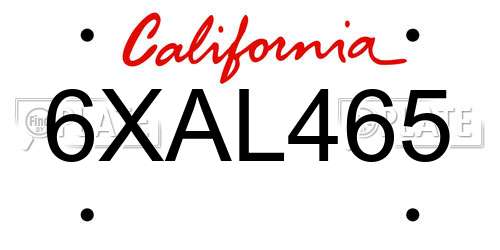 6XAL465 California License Plate