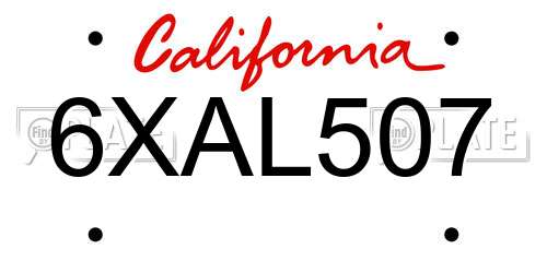 6XAL507 California License Plate