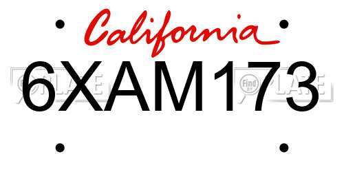 6XAM173 California License Plate