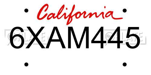 6XAM445 California License Plate