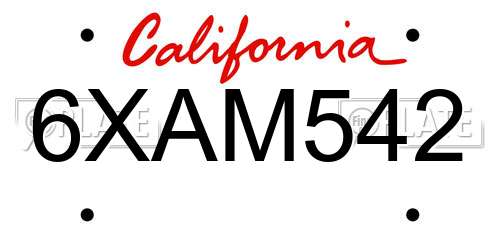 6XAM542 California License Plate