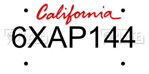 6XAP144 California License Plate