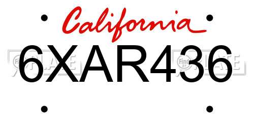 6XAR436 California License Plate