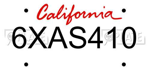 6XAS410 California License Plate