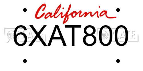 6XAT800 California License Plate