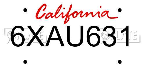 6XAU631 California License Plate