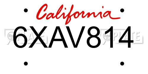 6XAV814 California License Plate