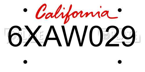 6XAW029 California License Plate