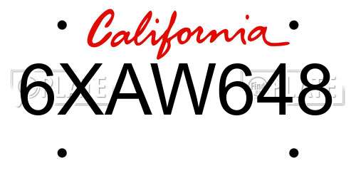 6XAW648 California License Plate