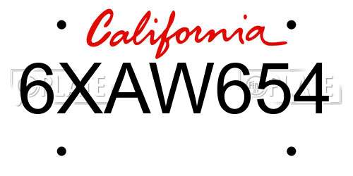 6XAW654 California License Plate
