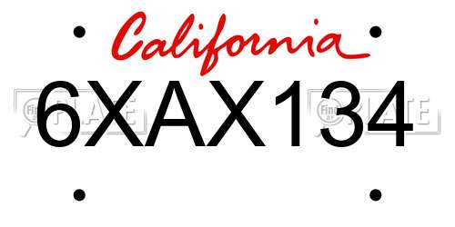 6XAX134 California License Plate