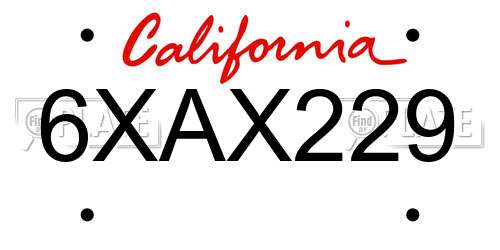 6XAX229 California License Plate