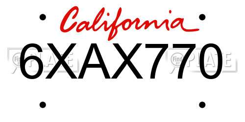 6XAX770 California License Plate