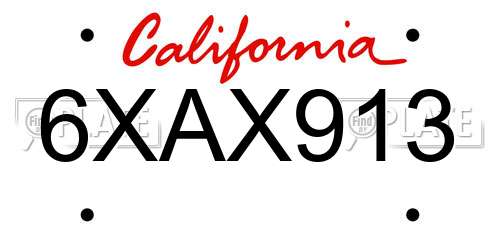 6XAX913 California License Plate
