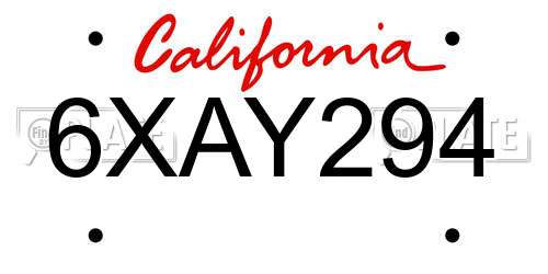 6XAY294 California License Plate