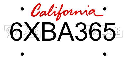 6XBA365 California License Plate