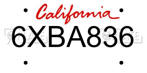 6XBA836 California License Plate