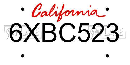 6XBC523 California License Plate
