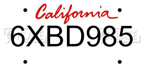 6XBD985 California License Plate