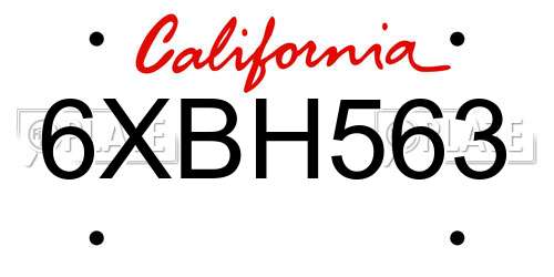 6XBH563 California License Plate