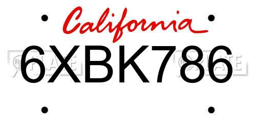6XBK786 California License Plate
