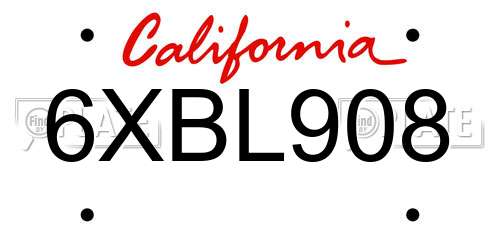 6XBL908 California License Plate