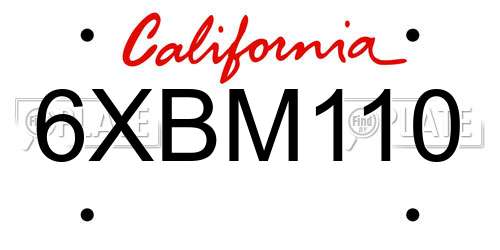 6XBM110 California License Plate