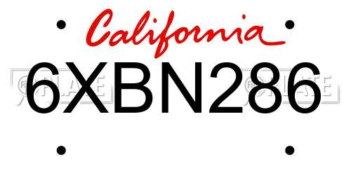 6XBN286 California License Plate