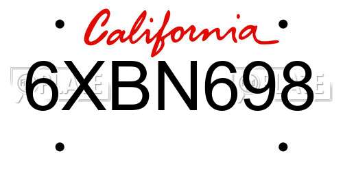 6XBN698 California License Plate