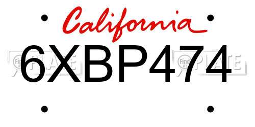 6XBP474 California License Plate