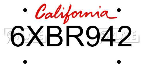 6XBR942 California License Plate