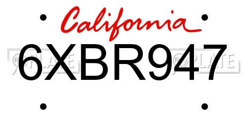 6XBR947 California License Plate