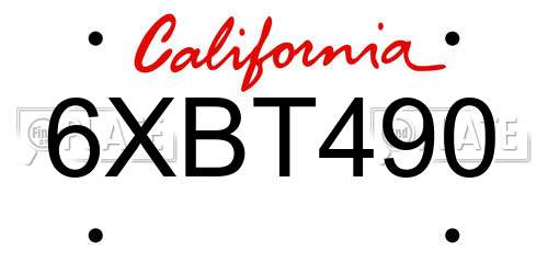 6XBT490 California License Plate