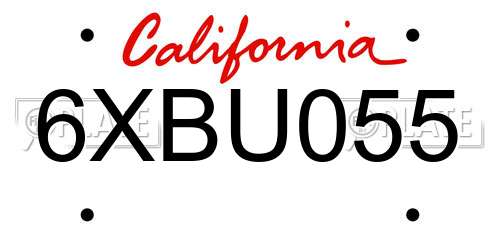 6XBU055 California License Plate