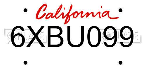 6XBU099 California License Plate